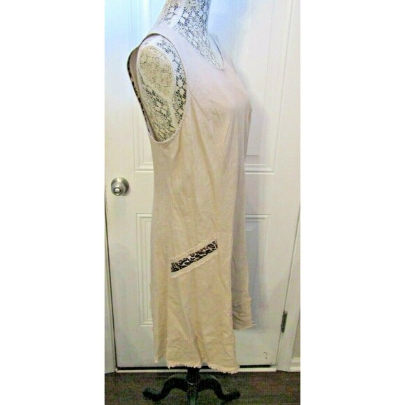 Roz & Ali Dress Khaki Linen Leopard Animal Print Trim Womens Size 16 - Picture 7 of 9